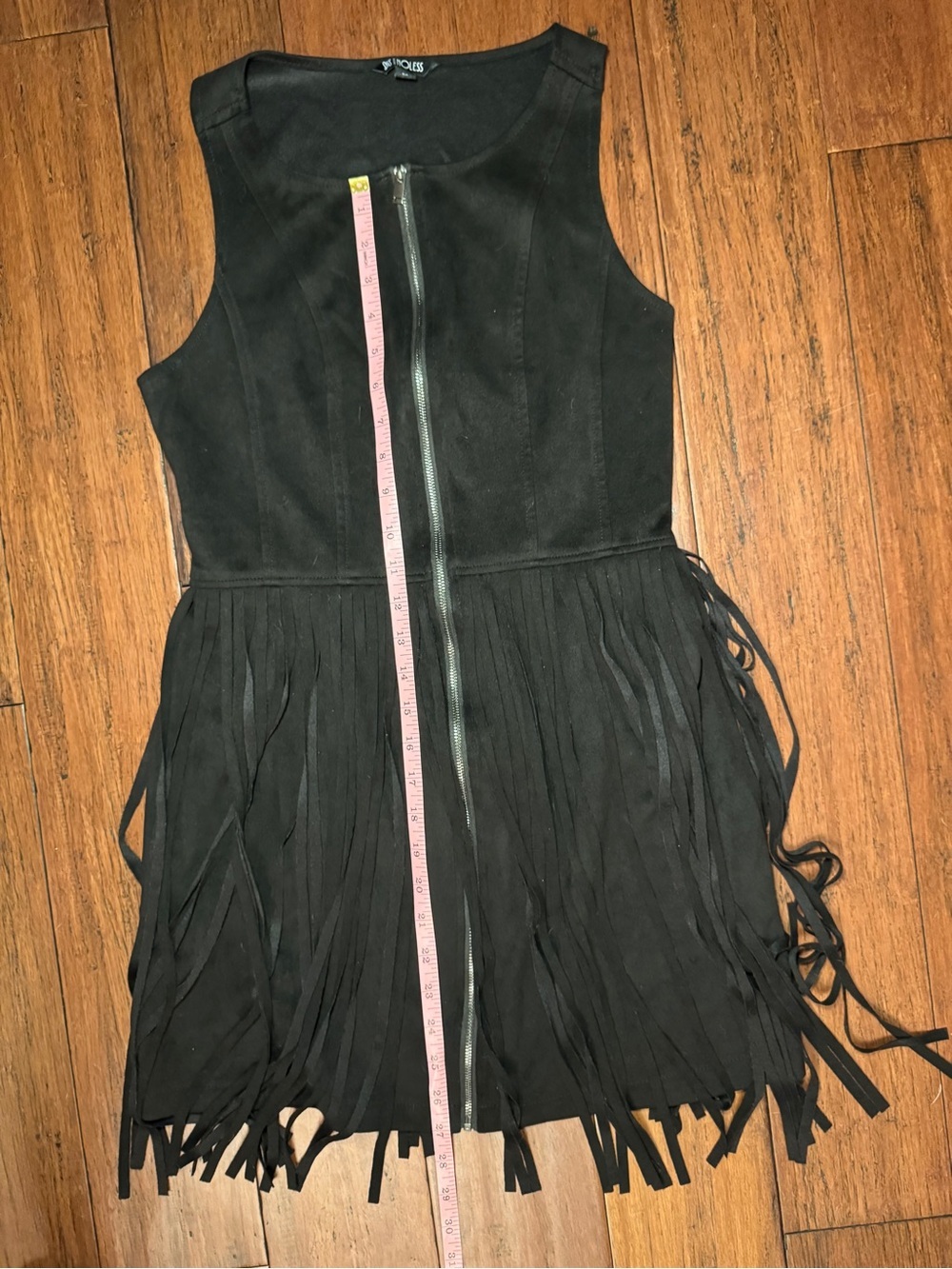 NOLESS Black Faux Suede Fringe Dress Zip Front Sleeveless Boho Western M - Picture 8 of 12